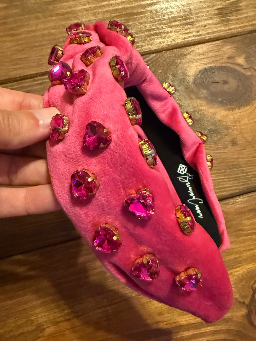 Brianna Cannon Wide Knotted Hot Pink Heart Rhinestone Accented Headband - Picture 2 of 5